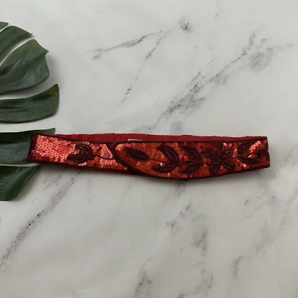 Refil Accessories Womens Vintage 90s Sequin Beaded Belt Size S/M Red Sparkle